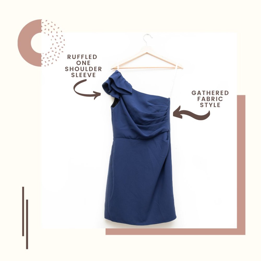 Shoshanna Navy Ruffled One Shoulder Mini Dress